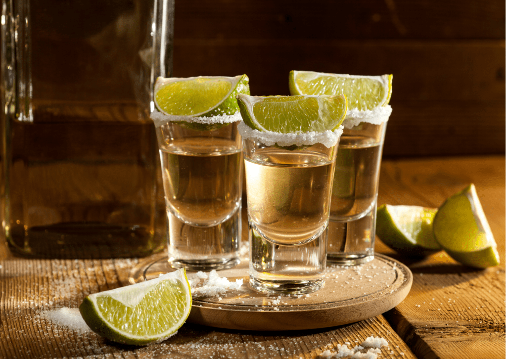 tequila shot glassed with salt and lime