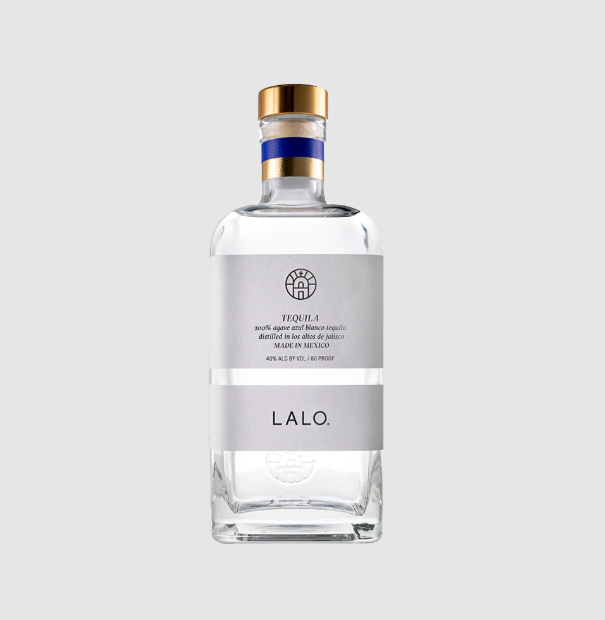 Lalo tequila blanco on grey minimalist background